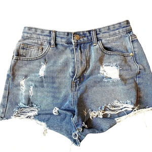 Nasty Gal Cut Off Destress Beach summer Denim Jean Shorts Women Size UK8 US10